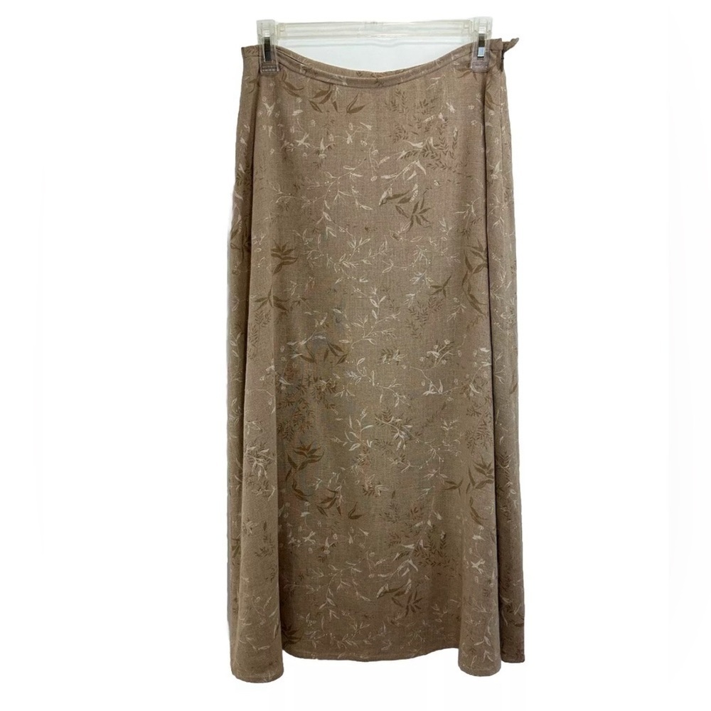 Jones New York Beige Floral Linen Blend Lined Skirt Petite 10 Classic Flare Long